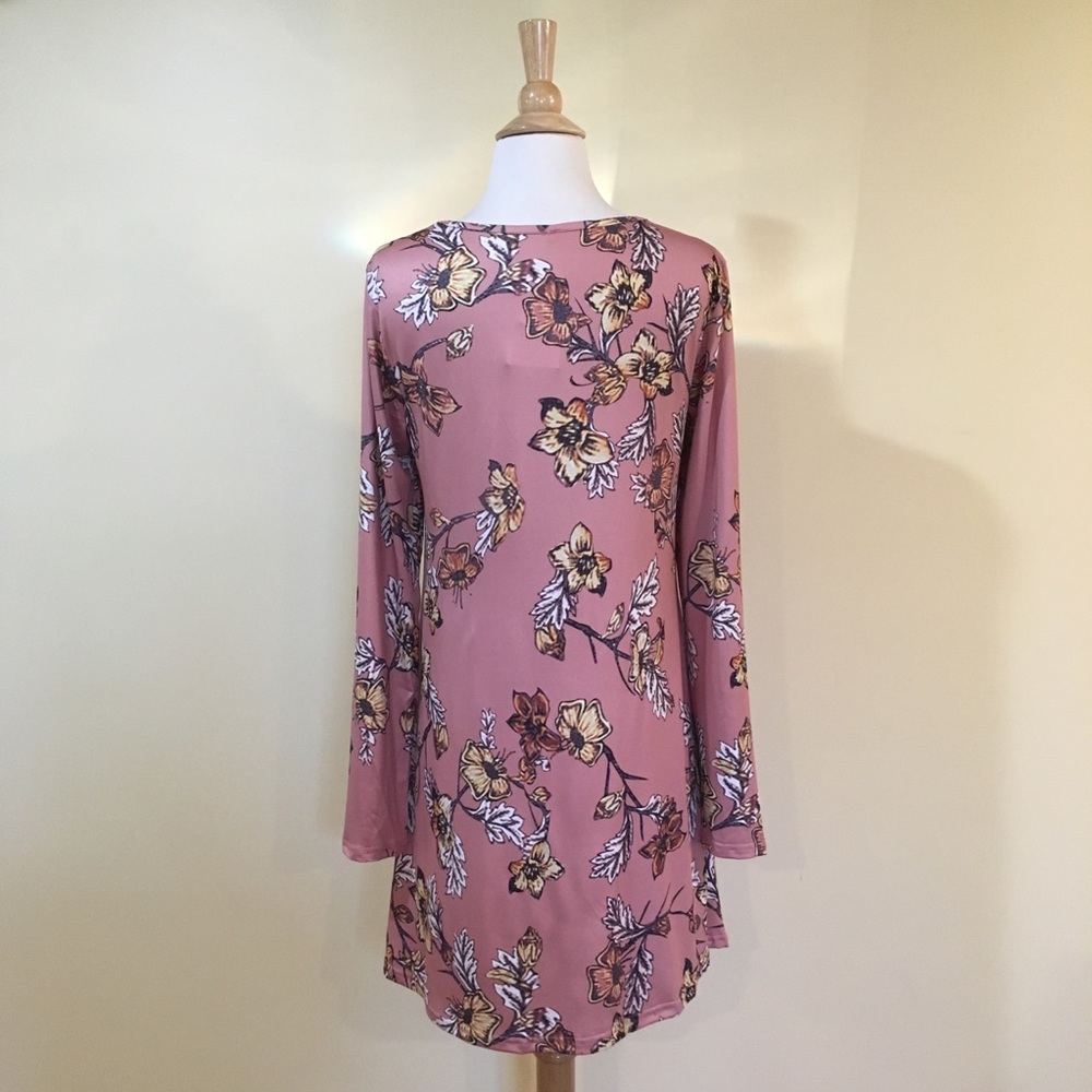 🌸 Rosy Pink Floral A Line Long Sleeve Swing Dress - Picture 4 of 5